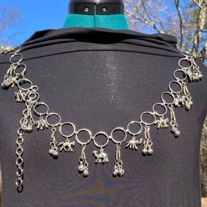 Exotic chain link belt for hip or waist w/ elephants, zebras, camels and bells.